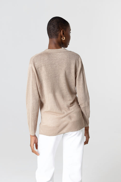 Polo mit Dreiviertelärmeln aus Leinen in Wüstensandfarbe - MAJESTIC FILATURES