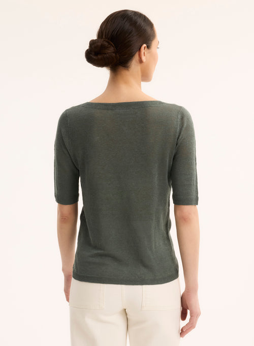 Pull Vert Col Rond Manches Courtes - MAJESTIC FILATURES