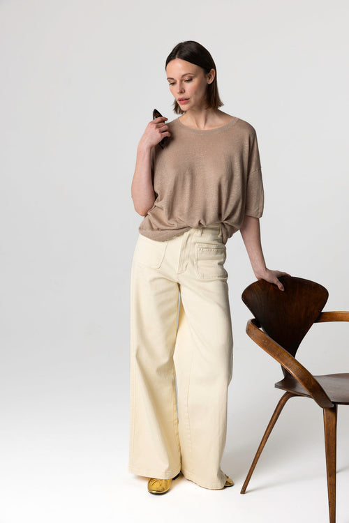 Desert Sweater Round Neck Short Sleeves in Linen - MAJESTIC FILATURES