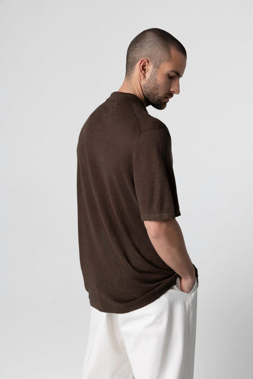Polo Marron Foncé Manches Courtes en Lin - MAJESTIC FILATURES