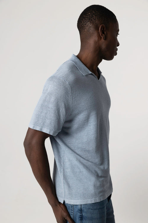 Light blue polo shirt with short sleeves in linen - MAJESTIC FILATURES