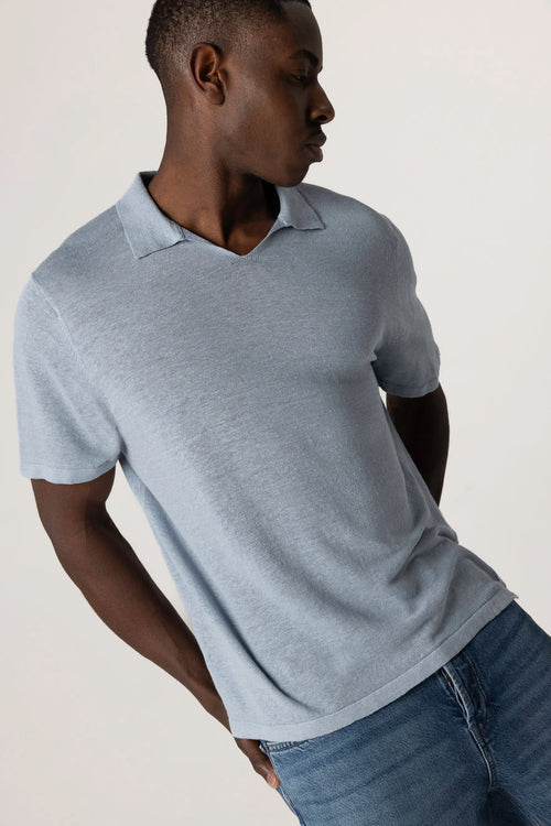 Light blue polo shirt with short sleeves in linen - MAJESTIC FILATURES