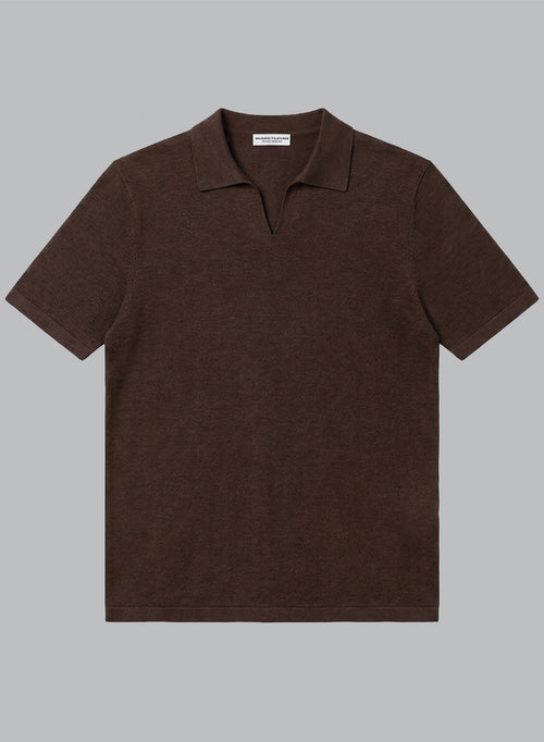 Polo Marron Foncé Manches Courtes en Lin - MAJESTIC FILATURES