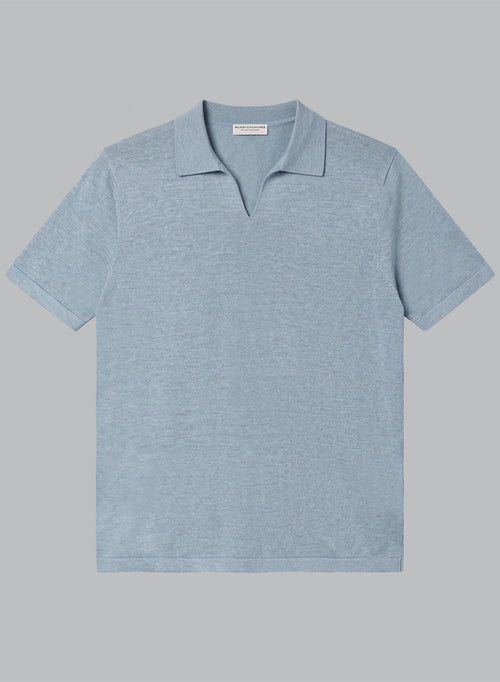 Kurzarm-Polohemd aus Leinen in Hellblau - MAJESTIC FILATURES