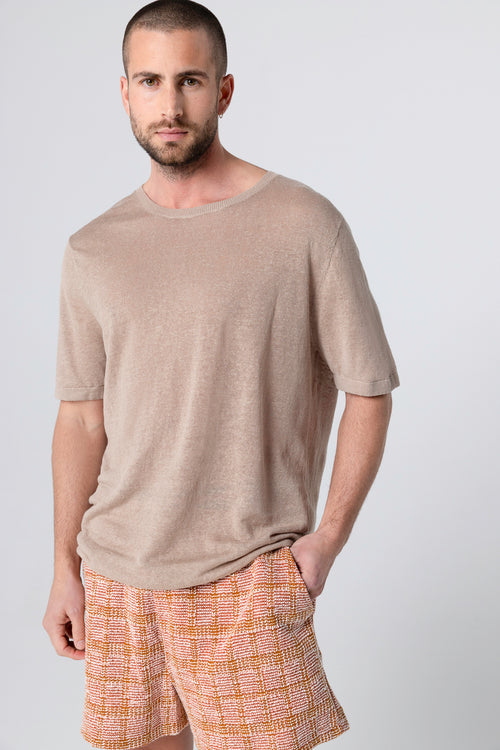 Desert sweater with round neck and short sleeves in linen - MAJESTIC FILATURES