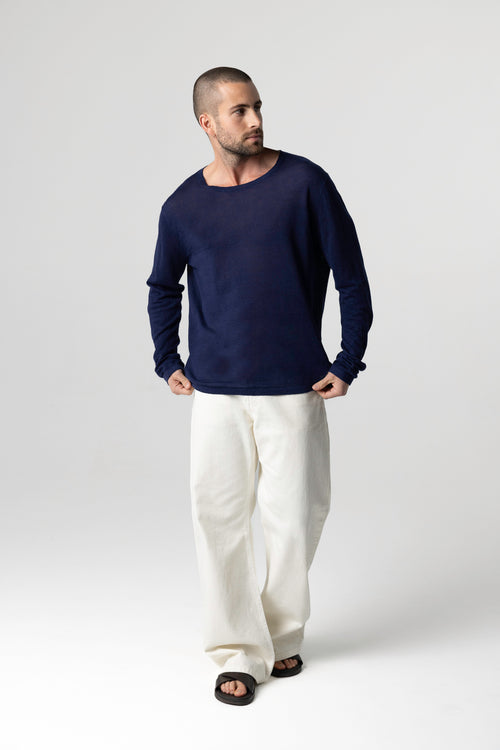 Pullover Blue Moon Rundhalsausschnitt Lange Ärmel aus Leinen - MAJESTIC FILATURES