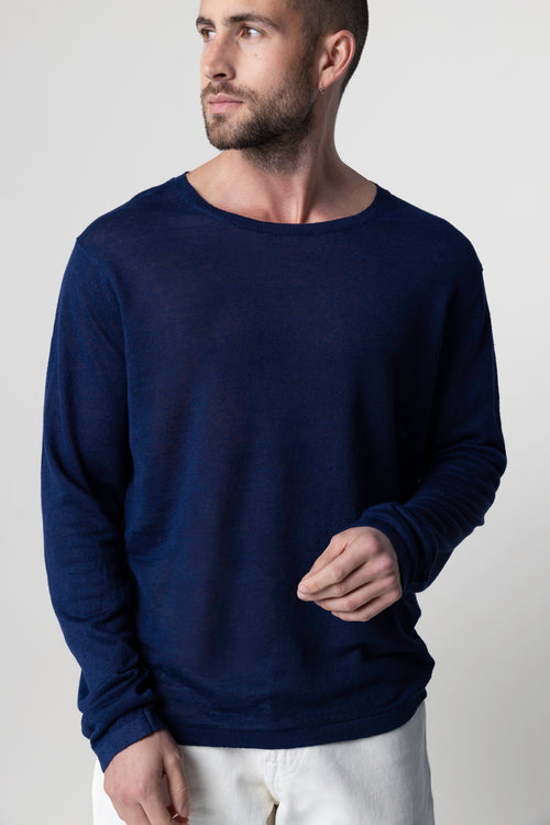 Pullover Blue Moon Rundhalsausschnitt Lange Ärmel aus Leinen - MAJESTIC FILATURES