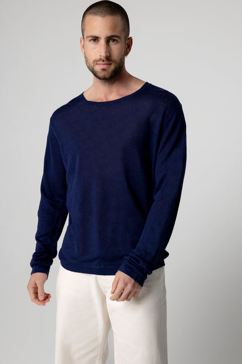 Pullover Blue Moon Rundhalsausschnitt Lange Ärmel aus Leinen - MAJESTIC FILATURES