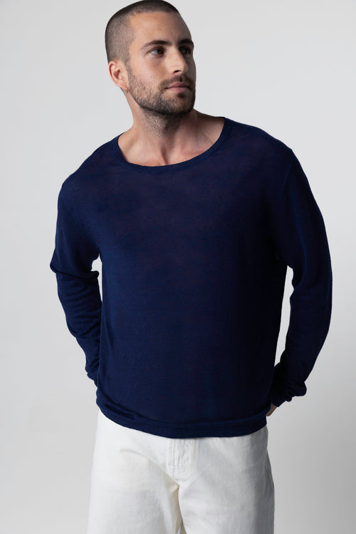 Blue Moon round-neck sweater with long sleeves in linen - MAJESTIC FILATURES