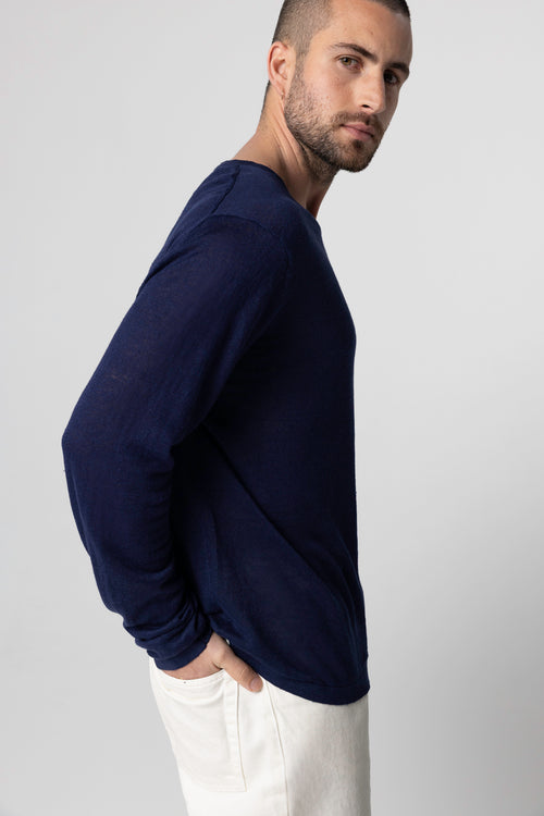 Pullover Blue Moon Rundhalsausschnitt Lange Ärmel aus Leinen - MAJESTIC FILATURES