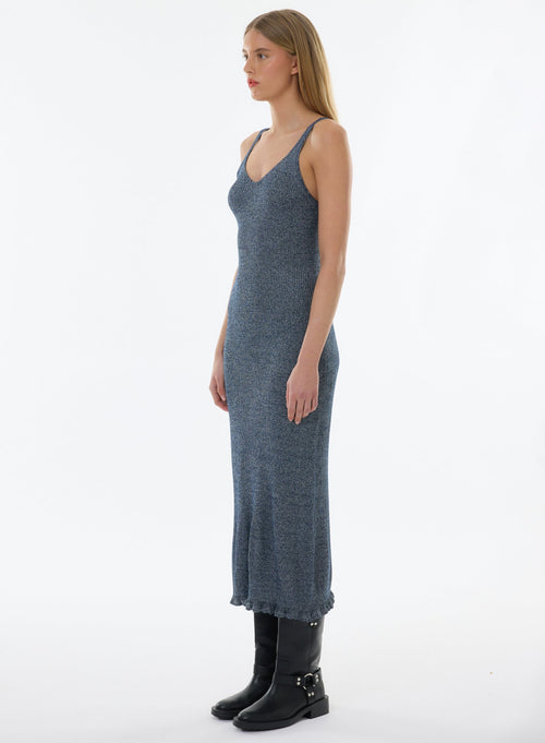 Robe Bleue Sans Manches Col V - MAJESTIC FILATURES