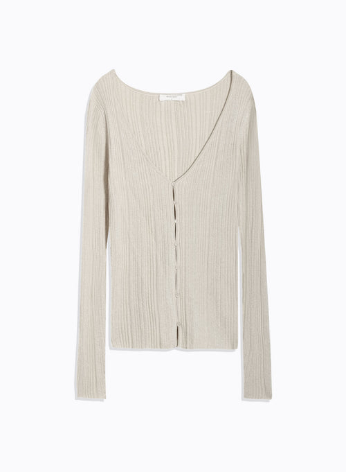 Gilet manches longues Beige Col V en Coton / Viscose / Elasthanne / Fibre métallisée - MAJESTIC FILATURES