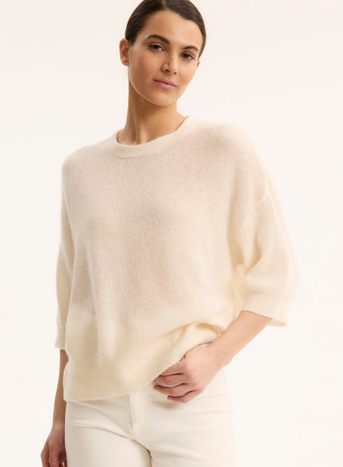 Pull Blanc Col Rond Manches Coudes - MAJESTIC FILATURES