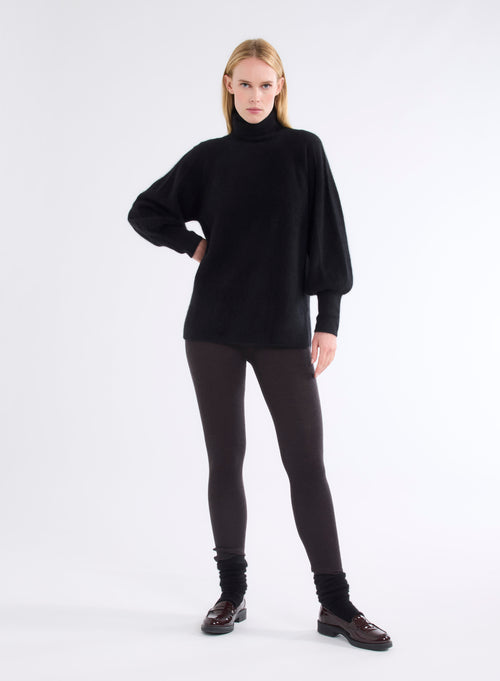 Pull Noir Col Roulé Manches Raglan longues - MAJESTIC FILATURES