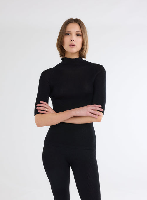 Jersey negro de cuello alto con coderas - MAJESTIC FILATURES