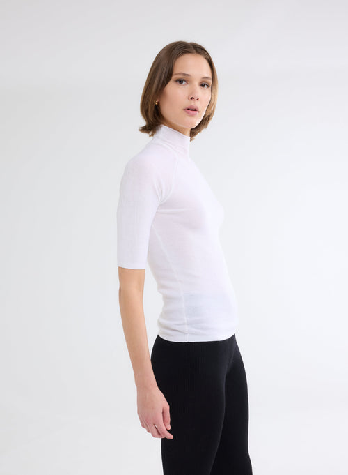 White High Neck Sweater with Elbow Sleeves - MAJESTIC FILATURES