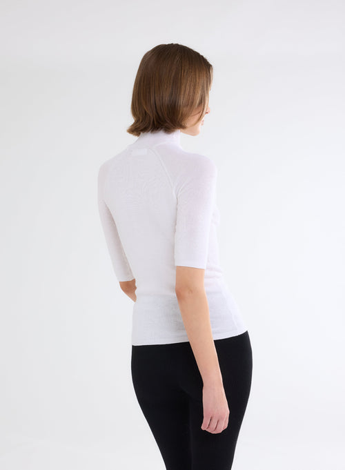 White High Neck Sweater with Elbow Sleeves - MAJESTIC FILATURES