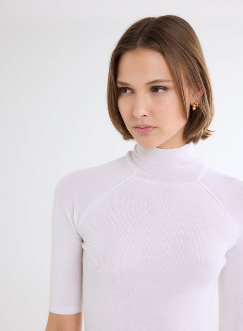 White High Neck Sweater with Elbow Sleeves - MAJESTIC FILATURES