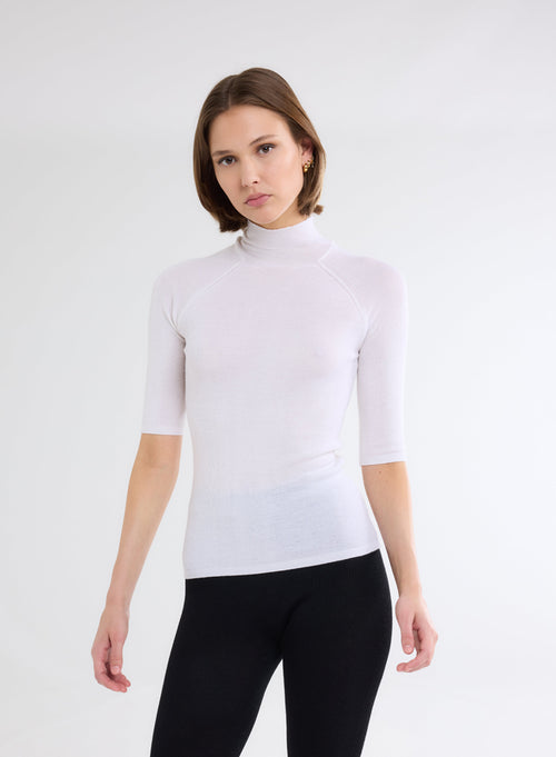 White High Neck Sweater with Elbow Sleeves - MAJESTIC FILATURES