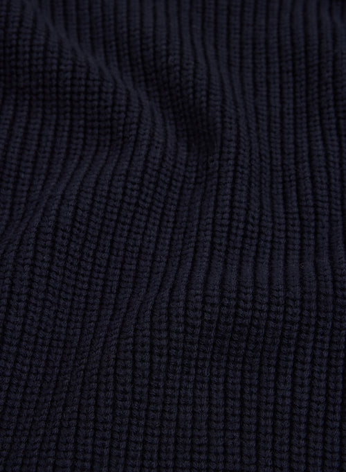 Navy Crew Neck Long Sleeve Merino Wool Sweater - MAJESTIC FILATURES