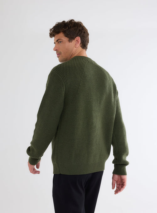 Pull Vert Col Rond Manches Longues en Laine Merinos - MAJESTIC FILATURES