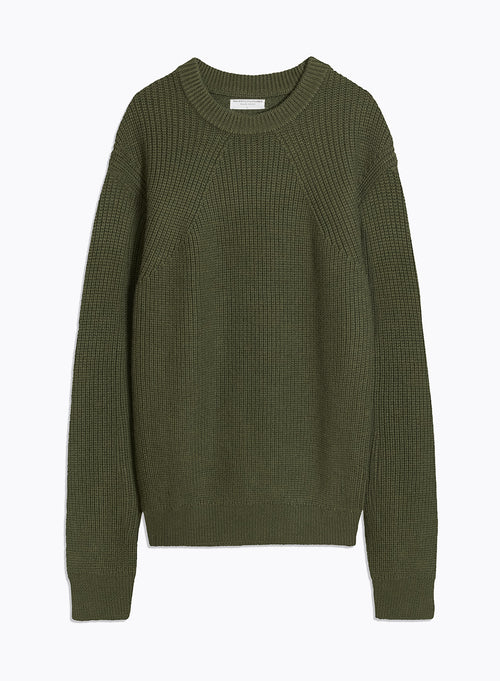 Pull Vert Col Rond Manches Longues en Laine Merinos - MAJESTIC FILATURES