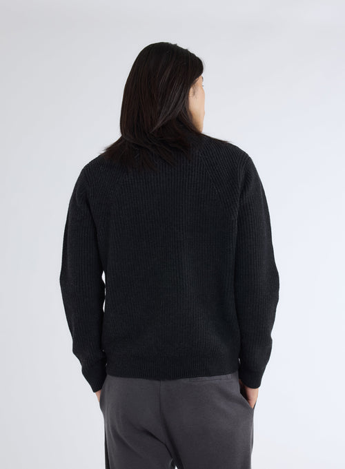 Pull Noir Col Montant Manches Longues - MAJESTIC FILATURES