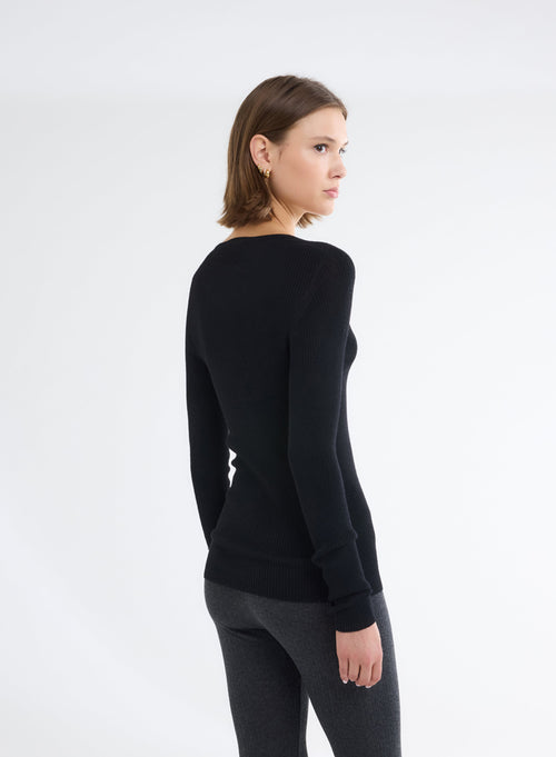 Black Round Neck Long Sleeve Sweater - MAJESTIC FILATURES