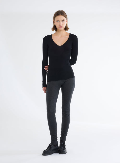 Black Round Neck Long Sleeve Sweater - MAJESTIC FILATURES