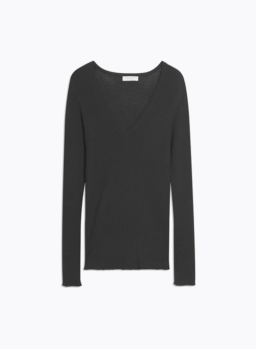 Black Round Neck Long Sleeve Sweater - MAJESTIC FILATURES