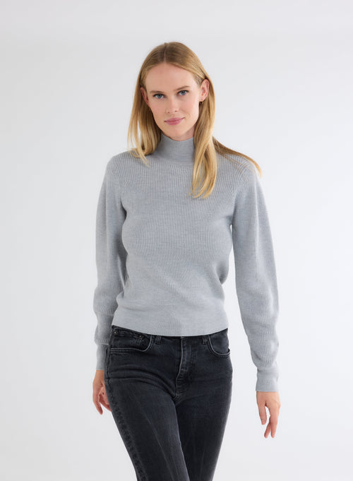 Pullover Grau Stehkragen Langarm - MAJESTIC FILATURES