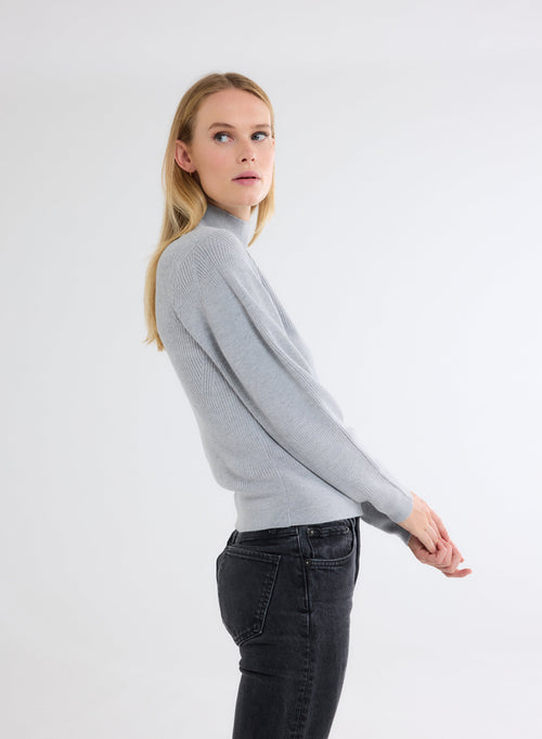 Pullover Grau Stehkragen Langarm - MAJESTIC FILATURES