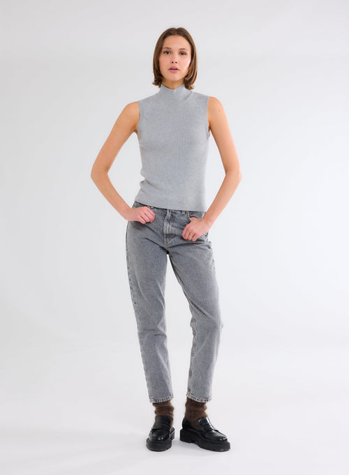 Pull Gris Col Montant Sans Manches en Laine Mérinos - MAJESTIC FILATURES