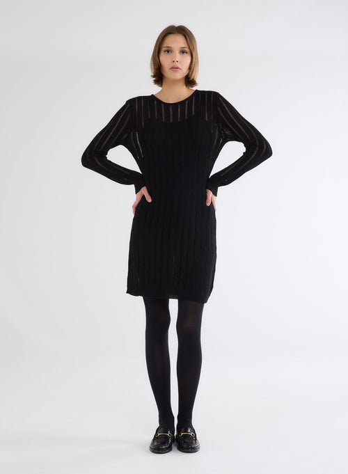 Schwarzes Lurex-Kleid mit Rundhalsausschnitt und langen Ärmeln aus Viskose - MAJESTIC FILATURES