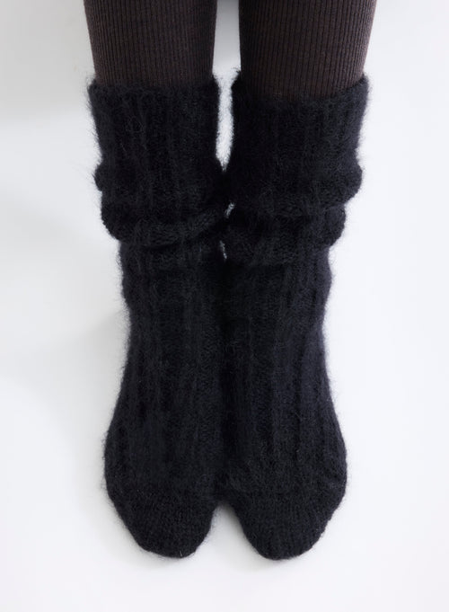 Black Mohair and Merino Wool Chunky Knit Long Socks - MAJESTIC FILATURES