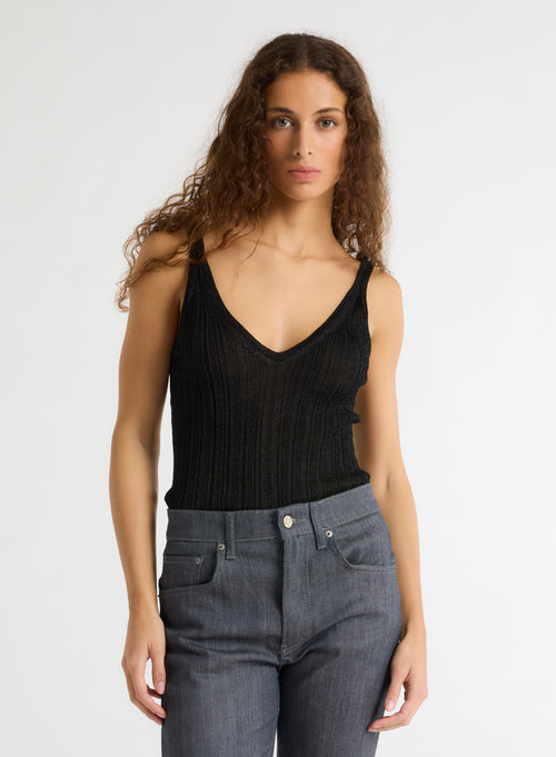 Black V-neck tank top - MAJESTIC FILATURES