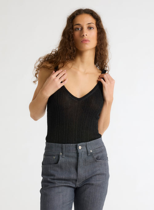 Black V-neck tank top - MAJESTIC FILATURES