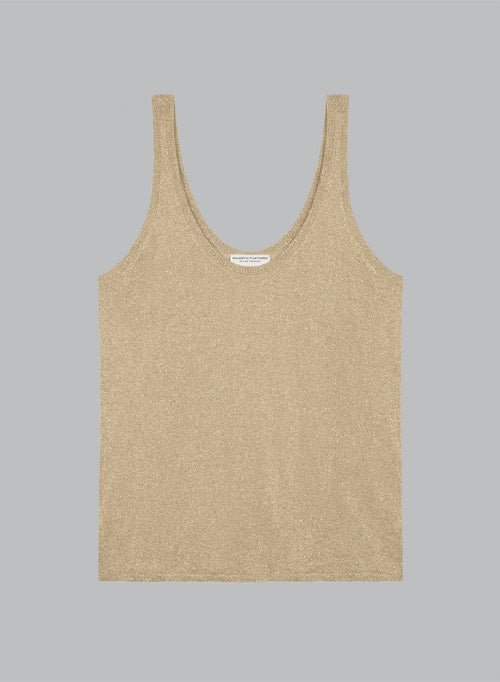 Camiseta dorada sin mangas con cuello en V de acetato / fibra metalizada / poliamida - MAJESTIC FILATURES