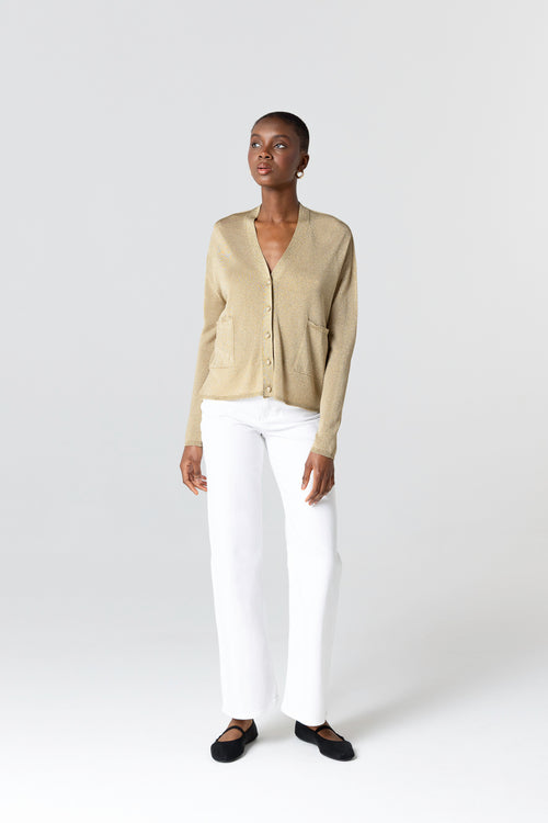 Gilet Doré Col Boutonné Manches Longues en Acetate / Fibre métallisée / Polyamide - MAJESTIC FILATURES