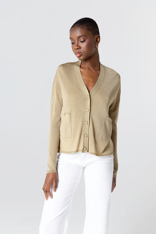 Gold Vest with Long Sleeve Button-Down Collar in Acetate / Metallic Fiber / Polyamide - MAJESTIC FILATURES