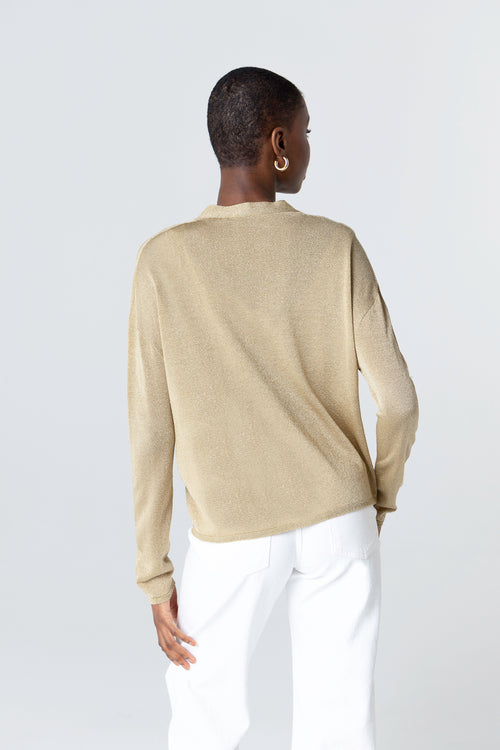 Gilet Doré Col Boutonné Manches Longues en Acetate / Fibre métallisée / Polyamide - MAJESTIC FILATURES