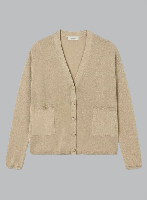 Strickjacke mit Knopfleiste und langen Ärmeln aus Acetat / Metallfaser / Polyamid in Gold - MAJESTIC FILATURES