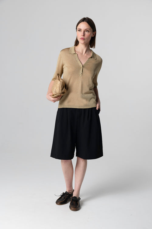 Polohemd Ärmel Ellbogen aus Acetat / Metallfaser / Polyamid in Gold - MAJESTIC FILATURES