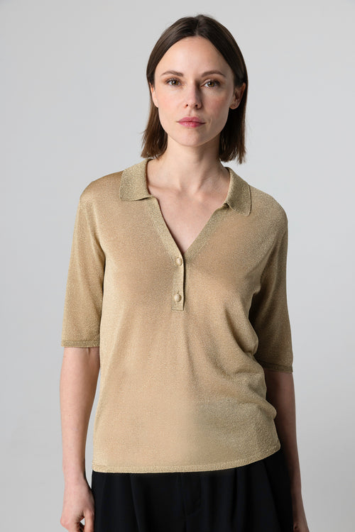 Polohemd Ärmel Ellbogen aus Acetat / Metallfaser / Polyamid in Gold - MAJESTIC FILATURES