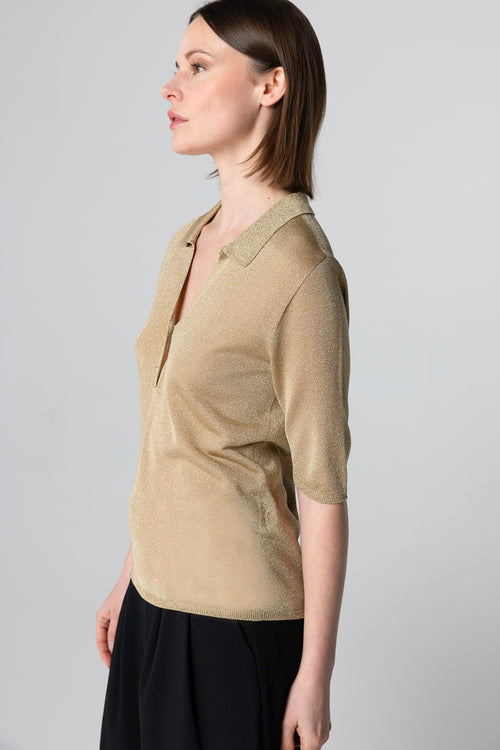 Polohemd Ärmel Ellbogen aus Acetat / Metallfaser / Polyamid in Gold - MAJESTIC FILATURES