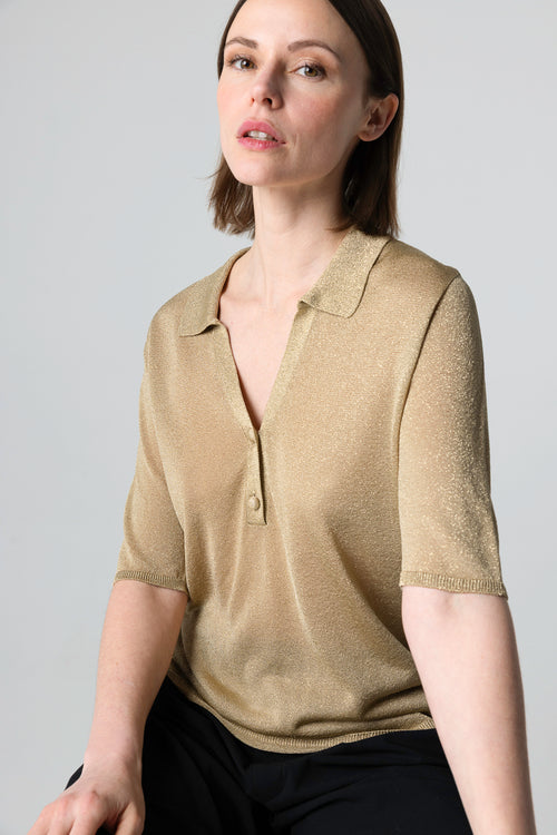 Polohemd Ärmel Ellbogen aus Acetat / Metallfaser / Polyamid in Gold - MAJESTIC FILATURES