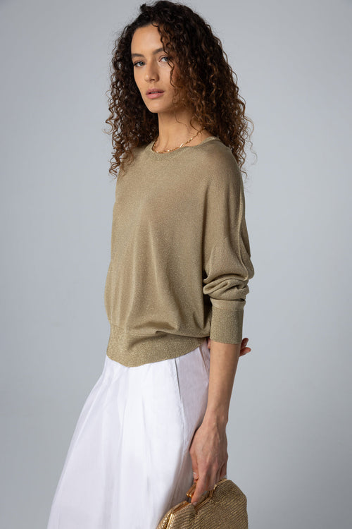 Pull doré Col Rond Manches Longues en Acetate / Fibre metallisee / Polyamide - MAJESTIC FILATURES