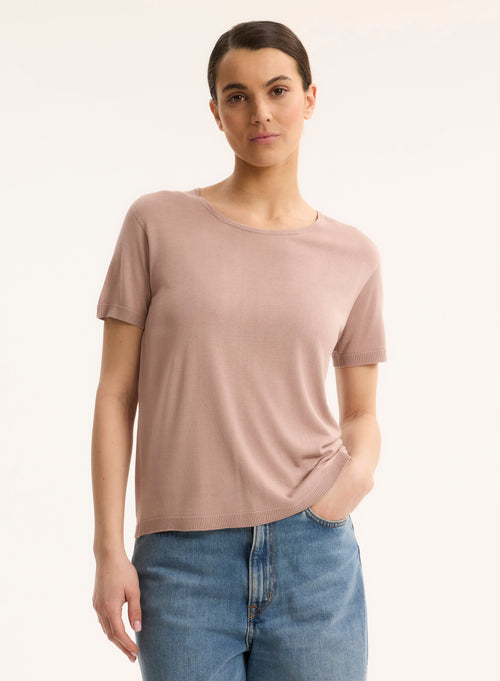 Pull Rose Col Rond Sans Manches - MAJESTIC FILATURES