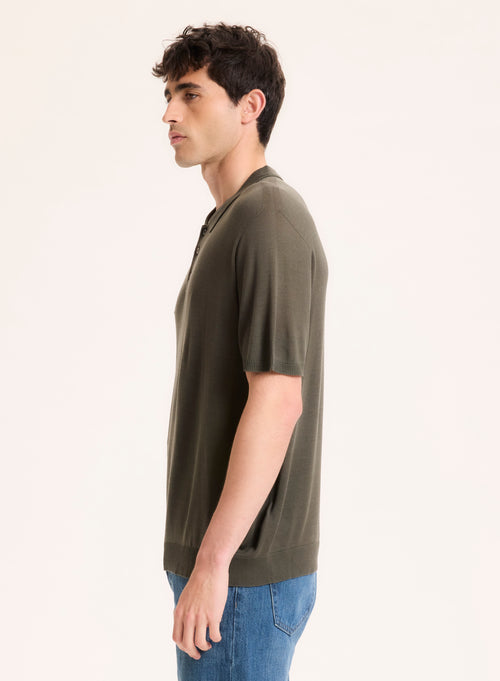 Polo Vert Col Polo Manches Courtes en Soie / Viscose - MAJESTIC FILATURES