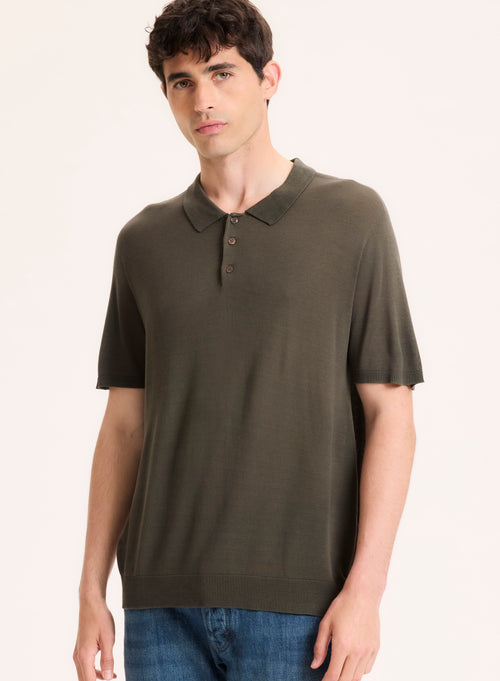 Polo Vert Col Polo Manches Courtes en Soie / Viscose - MAJESTIC FILATURES